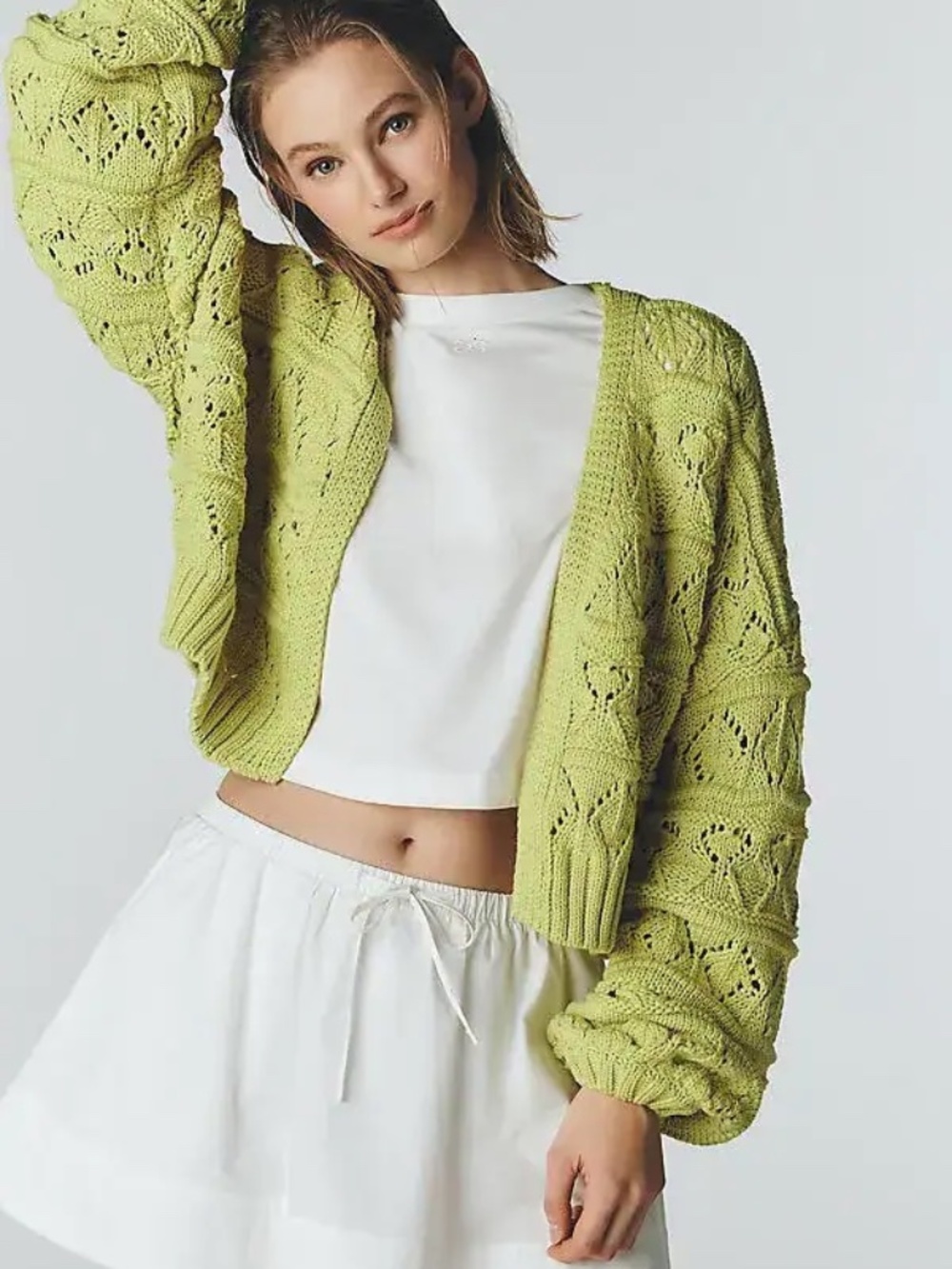 NWT Anthropologie Maeve Chunky Tape Yarn Cardigan Sweater Chartreuse One Size
